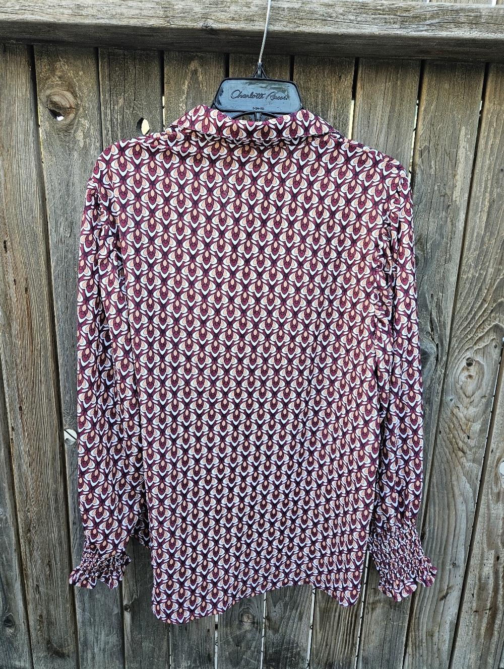 Fashion Woven Geometric Button-Front Blouse - Burgundy Women's Size XL - Picture 11 of 16